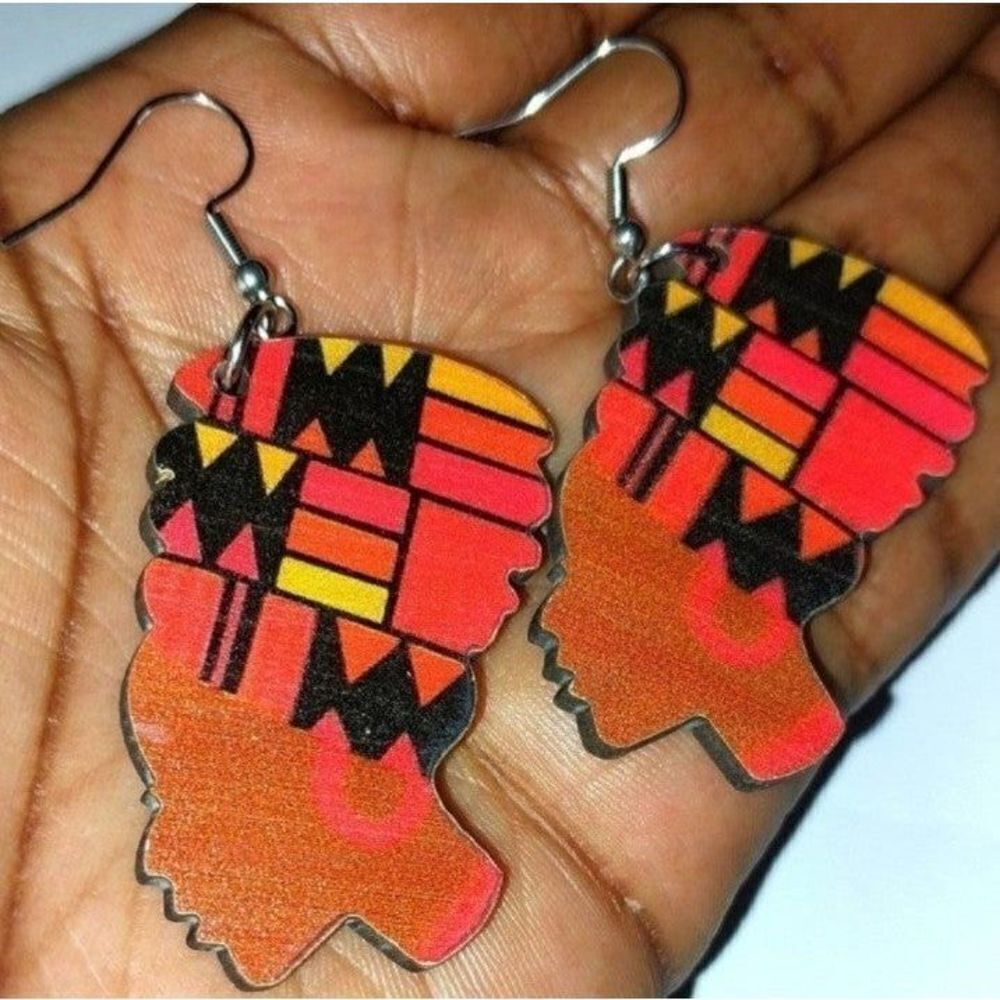 African wooden festive dangle earrings